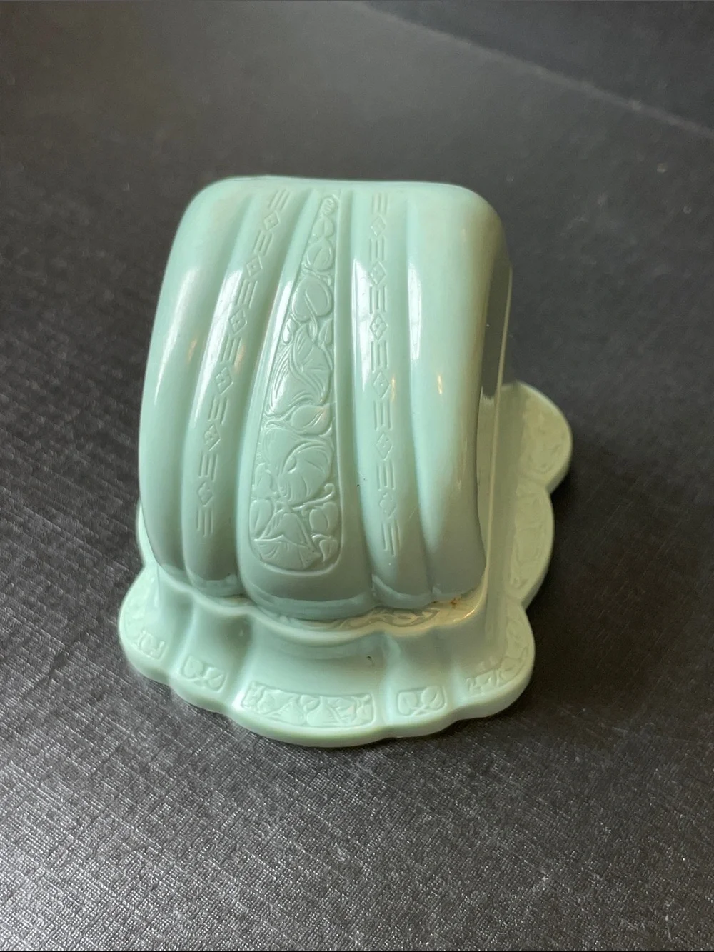 Vintage Art Deco Ring Box Celluloid Plastic Light Blue Embossed Cream Interior